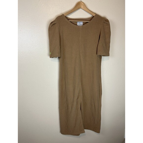 Dudley Stephens XL Duncan Terry Fleece Dress Midi Slit Fleece Brown Shift - Picture 2 of 6